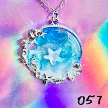 Silver Starfish Seashell Ocean Resin Necklace (057)