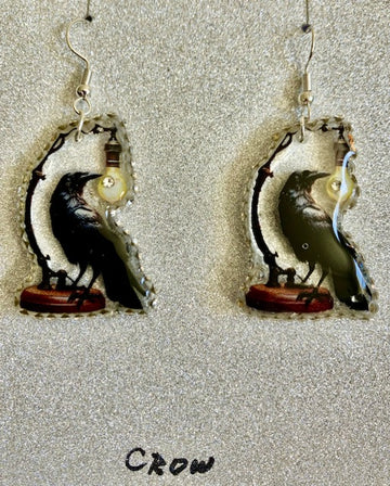 Steampunk-Inspired Crow on Table Lamp Dangle Earrings