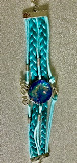 Teal & Aqua Braided Wrap Bracelet with "Love" Script Charm