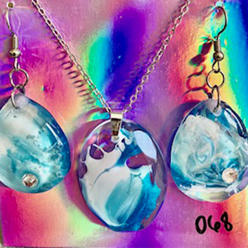 Teardrop Blue and White Swirl Resin Jewelry Set (068)