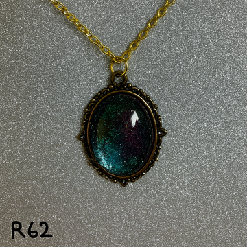 Tropical Ocean Swirl Resin Pendant in Ornate Gold Frame R62