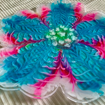 Tropical Teal, Fuchsia, and White Bloom Resin Art Dish