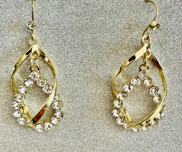 Twisted Gold-Tone Teardrop Dangle Earrings with Crystal Pave