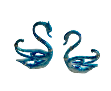 Blue Crystal-Embellished Swan Pair – Elegant Decorative Showpieces for Home & Office
