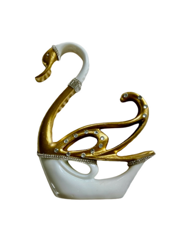 Elegant Golden & White Swan Figurine – Crystal Embellished Decorative Showpiece