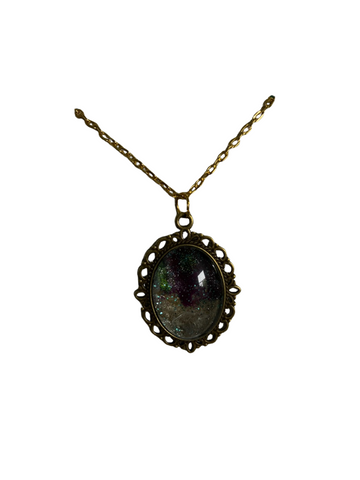Vintage Style Galaxy Resin Pendant Necklace with Gold Chain