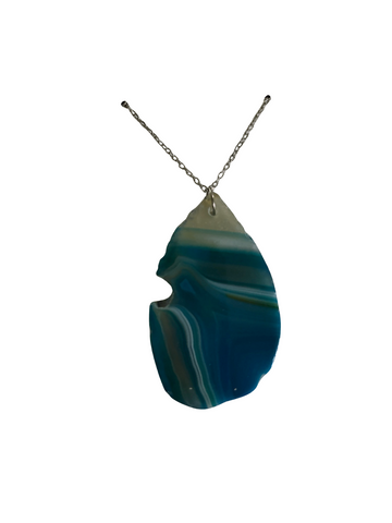 Blue Banded Agate Pendant on Silver Chain