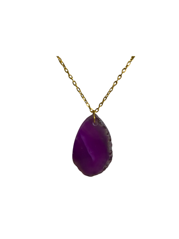 Purple Agate Pendant with Gold Chain