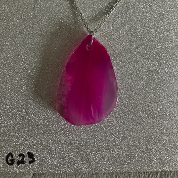 Vibrant Fuchsia Pink Agate Slice Statement Necklace
