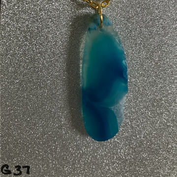 Vibrant Tropical Teal Blue Agate Slice Pendant (Gold Chain)