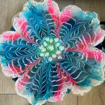 Vibrant Watercolor-Effect Resin Flower Dish: Tropical Teal & Pink Bloom