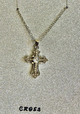 Vintage Style Rhinestone Filigree Cross Pendant Necklace