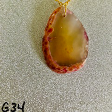 Warm Amber Agate Slice Pendant with Rustic Red Edge (Gold Chain)