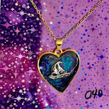 Wizard Hat Magic Resin Heart Necklace (040)