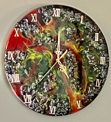 Fiery Resin Art Wall Clock with Roman Numerals