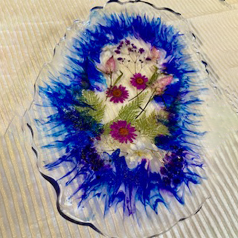 Royal Blue Pressed Flower Resin Trinket Tray