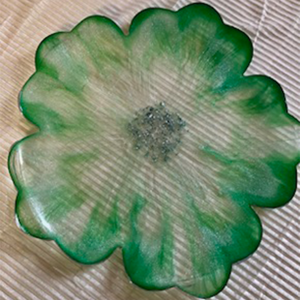 Emerald Green & Silver Shimmer Resin Flower Tray