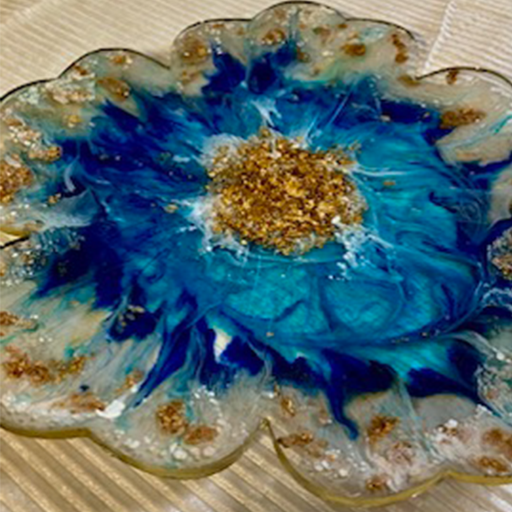 Luxury Sapphire Blue & Gold Flake Resin Coaster